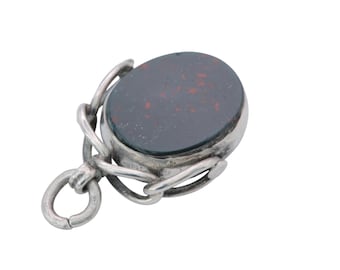 Antique Sterling Silver Bloodstone Spinner Pendant