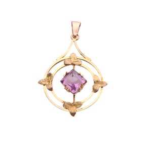 Antique 9ct Gold Amethyst Ivy Motif Pendant