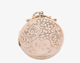 Antique Edwardian 9ct Gold Back & Front Ivy Engraved Locket