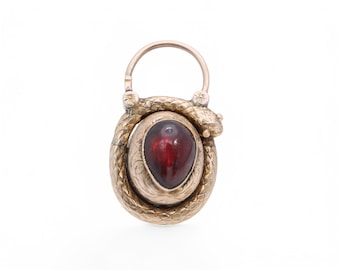 Antique Victorian 15ct Gold Garnet Cabochon Snake Pendant