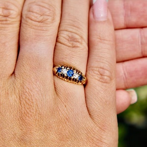 Antique 18ct Gold Diamond And Sapphire Ring - 1903