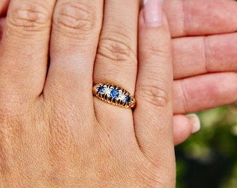 Antique 18ct Gold Diamond And Sapphire Ring - 1903