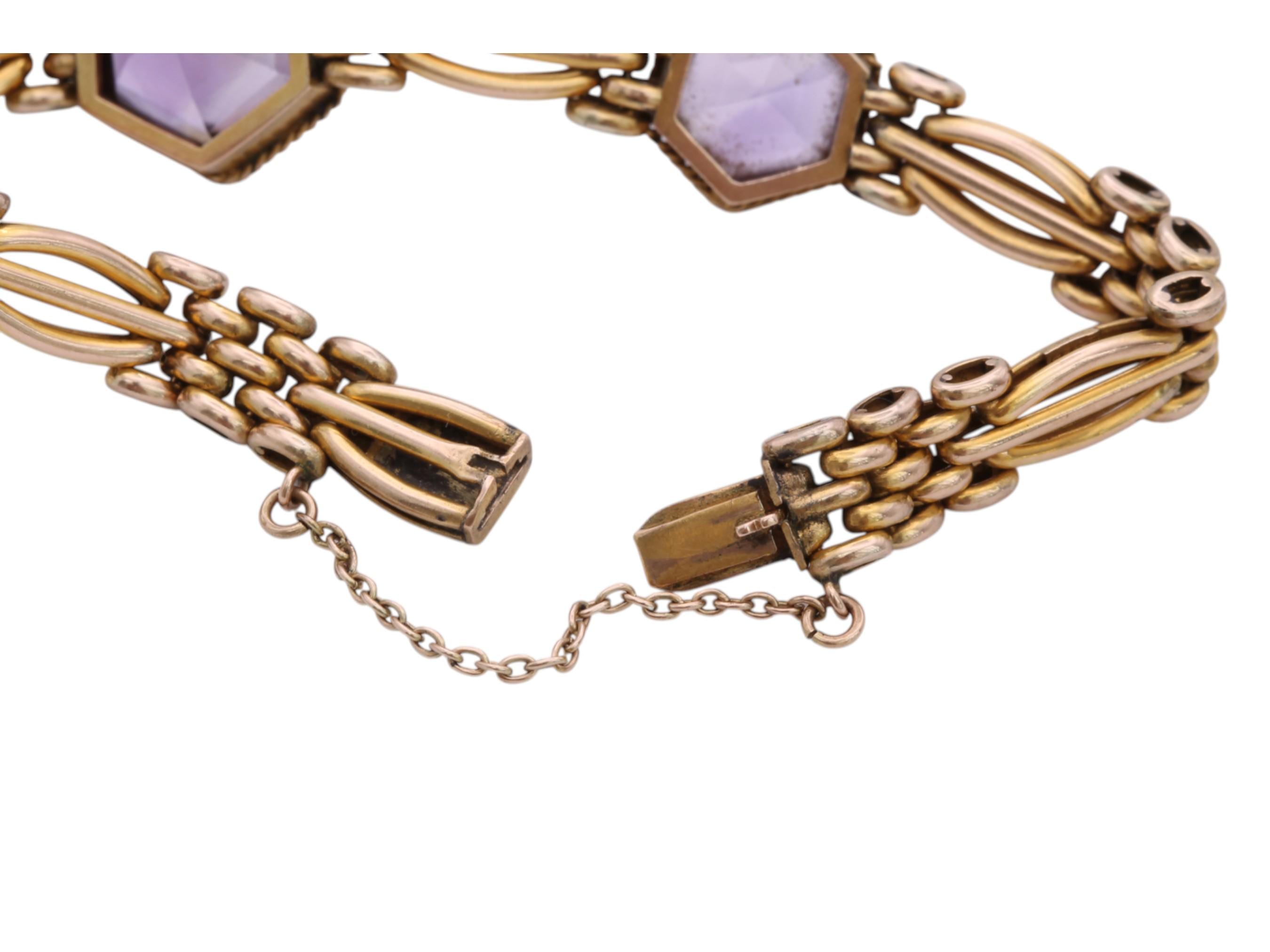 アンティーク 9カラット ゴールド アメジスト ブレスレット、7インチ