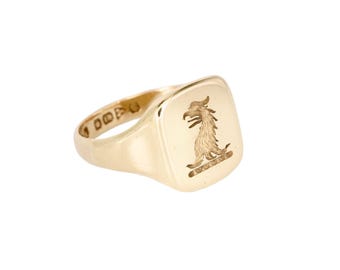 Antique 18ct Gold Griffin Intaglio Signet Ring - 1932