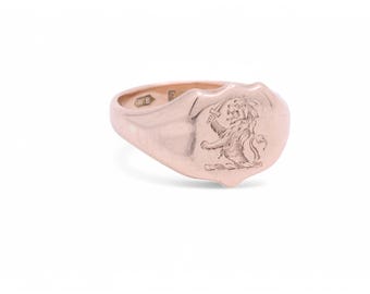 Antique 9ct Gold Intaglio Lion Crest Signet Ring, 1852