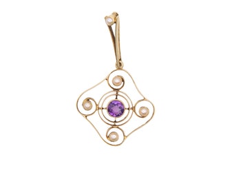 Antique 15ct Gold Amethyst & Seed Pearl Pendant, c.1900