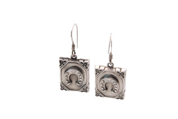 Antique Victorian Silver Horseshoe Drop Earrings … - image 3