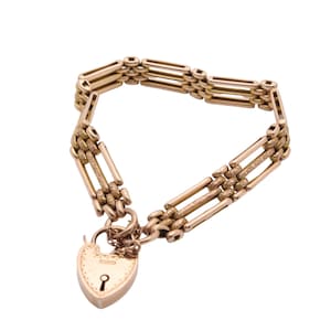 Antique 9ct Gold Textured Gate Bracelet Padlock