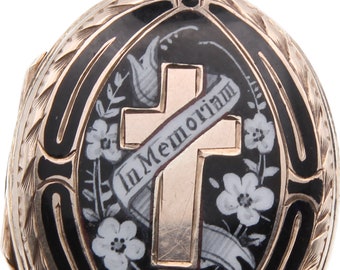 Antique 9ct Gold In Memoriam Enamel Locket