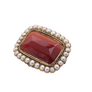 Antique Victorian 9ct Gold Carnelian, Pearl Brooch, Hidden Locket