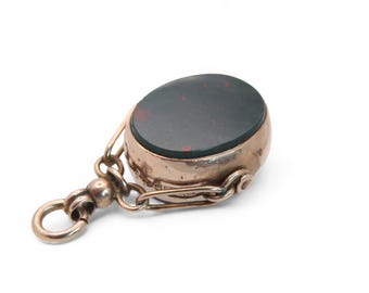 Antique 9ct Gold Bloodstone Carnelian Spinner Pendant, 1902