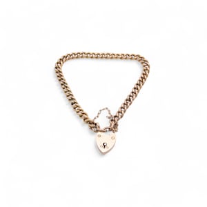 Antique 9ct Gold Heart Padlock Gate Bracelet, 6.75&quot;