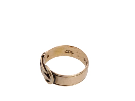 Antique 18ct Gold Diamond Ruby Buckle Ring, 1882 - image 2