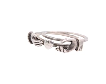 Vintage Sterling Silver Opening Hands Heart Gimmel Ring
