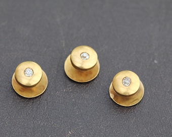 Antique French 18ct Gold Shirt Studs: Old Mine Cut Diamonds, c.1890