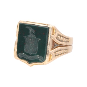 Antique 18ct Gold Intaglio Bloodstone Shield Signet Ring - Fairly And Firmly, 1869
