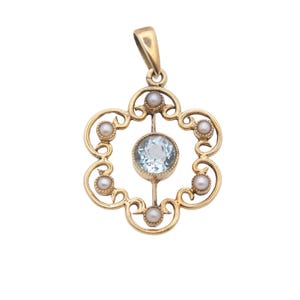 Antique 15ct Gold Aquamarine & Pearl Pendant