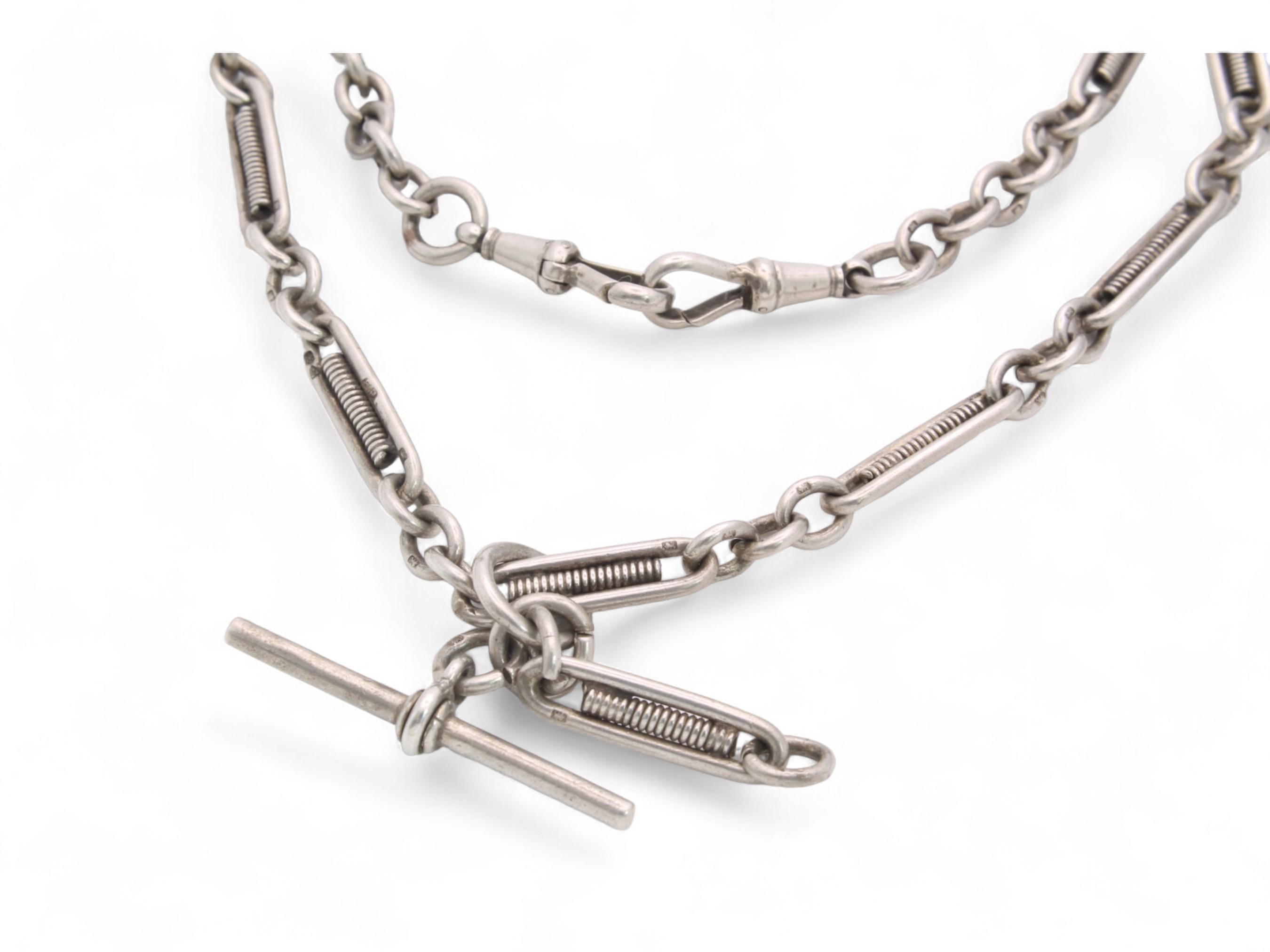 Antique Sterling Silver Trombone Link Albert Chain, 16.5