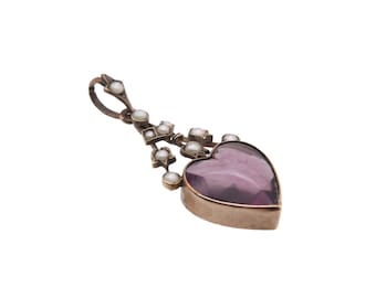 Antique Victorian Pinchbeck Amethyst Glass Heart Pendant