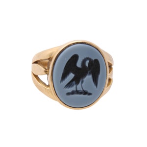 Antique 18ct Gold Intaglio Signet Ring Phoenix Crest