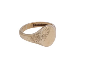 Vintage 9ct Gold Chased Signet Ring, 1960