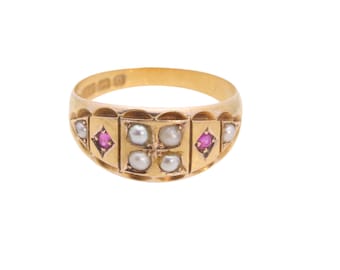 Antique Victorian 15ct Gold Ruby & Pearl Ring
