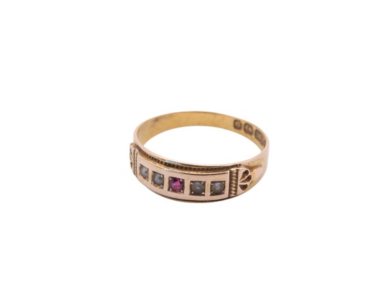 Antique 15ct Gold Ruby & Pearl Gypsy Ring - image 7