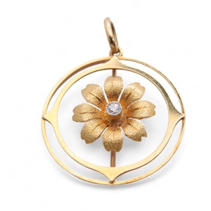 Antique 15ct Gold Diamond Flower Pendant
