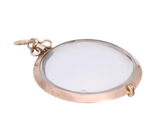 Antico ciondolo con medaglione aperto in vetro in oro rosa 9 carati, 1905