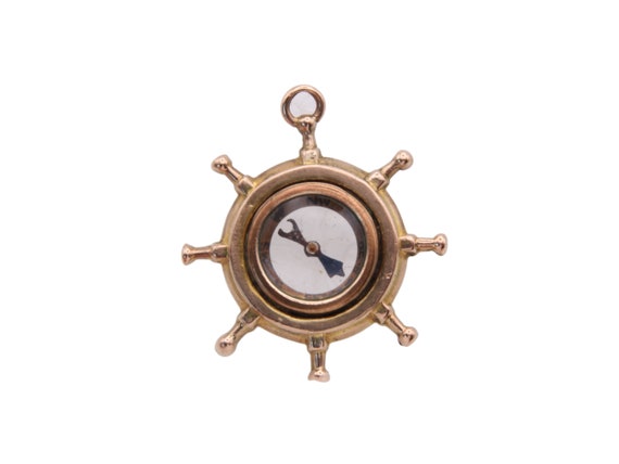 Antique 9ct Gold Ship Wheel Nautical Compass Pend… - image 1