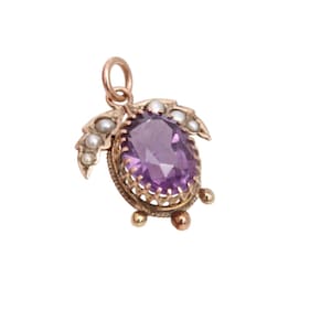 Antique 9ct Gold 3ct Amethyst Pearl Pendant