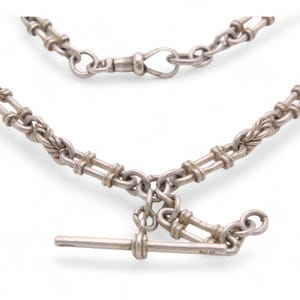 Antique Sterling Silver Lovers Knot Trombone Link Albert Chain