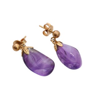 Vintage 9ct Gold Amethyst Drop Earrings