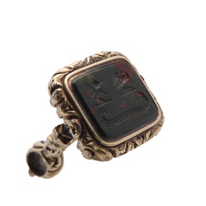 Antique 9ct Gold Intaglio Falcon Crest &quot;Steadiness is the foundation of the virtues&quot; Seal Pendant