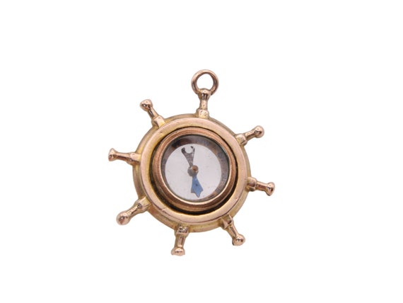Antique 9ct Gold Ship Wheel Nautical Compass Pend… - image 3