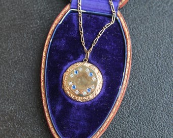 Antique 9ct Gold Paste Locket And Necklace Original Box, 15.75"