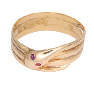 Antique 15ct Yellow Gold Ruby Eyes Snake Ring