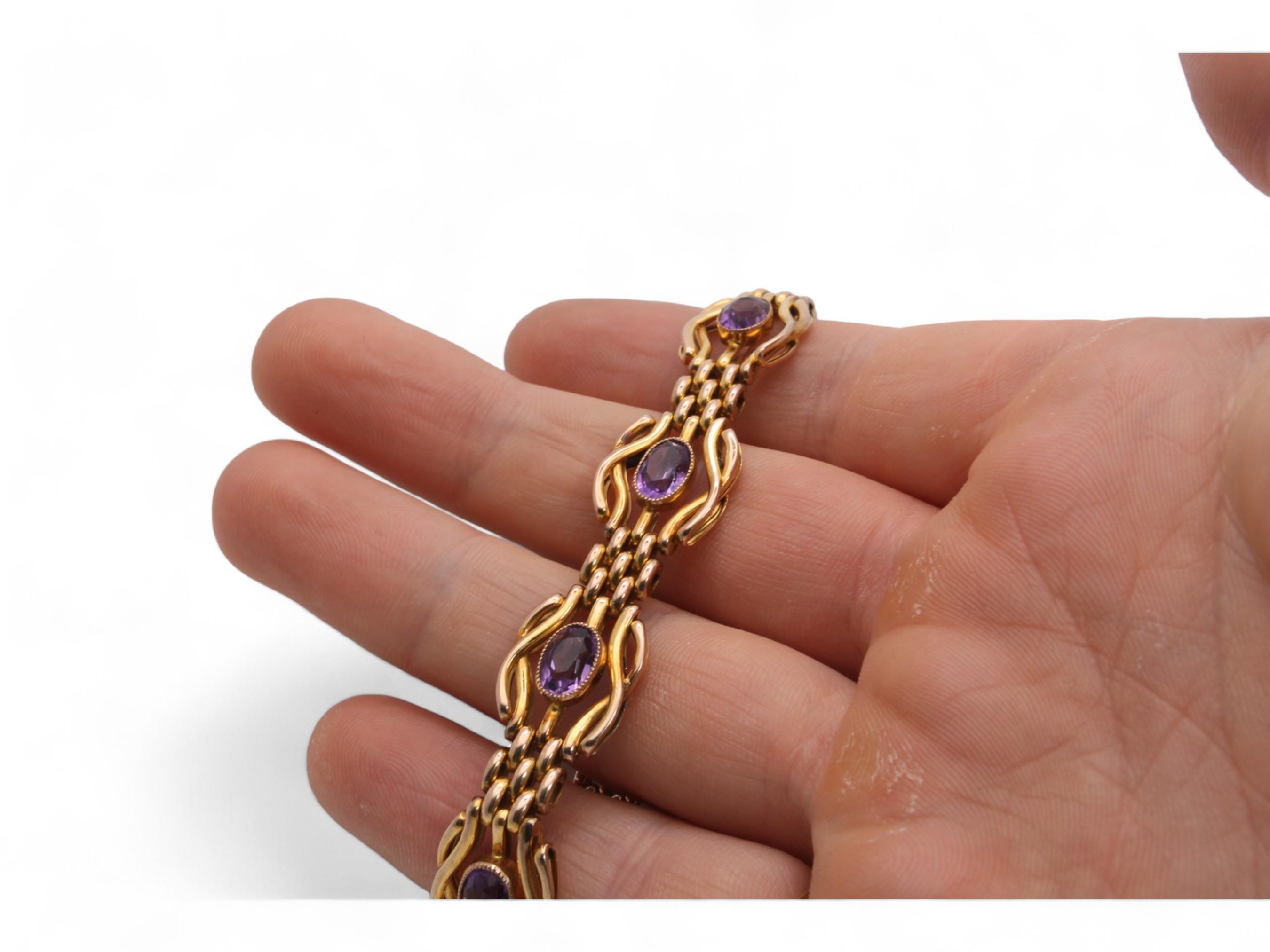 アンティーク 9カラット ゴールド アメジスト ゲートブレスレット