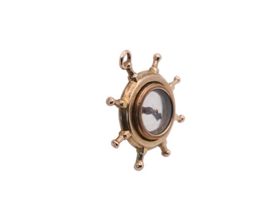 Antique 9ct Gold Ship Wheel Nautical Compass Pend… - image 4