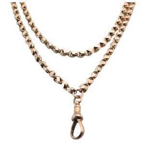 Antique 9ct Gold Tulip Link Long Guard Chain Necklace, 58&quot;
