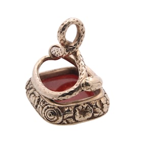 Antique Victorian 9ct Gold Intaglio Crest Snake Seal Pendant