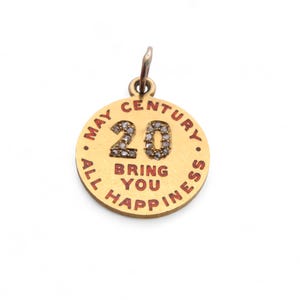 Antique 18ct Gold Diamond Pendant &quot;May 20 Century Bring You All Happiness&#39;