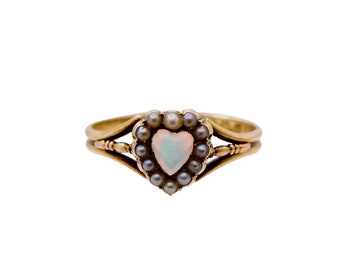 Antique 15ct Gold Opal Heart Pearl Ring