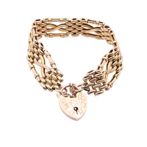 Antique Edwardian 9ct Yellow Gold Chased Gate Bracelet, 15g