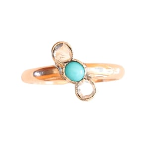 Antiker 9 Karat Gold Diamant & Türkis Ring