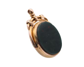 Antique Victorian 15ct Gold Bloodstone Carnelian Spinner Fob