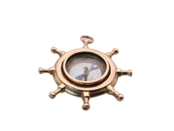 Antique 9ct Gold Ship Wheel Nautical Compass Pend… - image 2