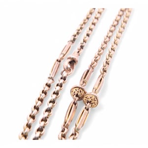 Antique 9ct Gold Fancy Fetter & Ball Link Necklace Long Guard, 31.5&quot;