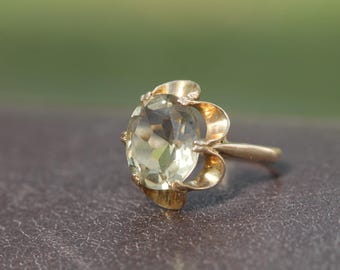 Vintage 9ct Gold Citrine Cocktail Ring, 1971