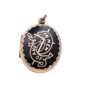 Antique 9ct Gold Black Enamel &quot;In Memory Of&quot; Locket c.1860